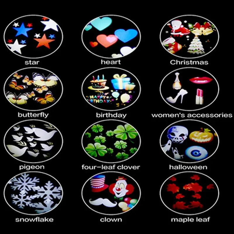 12 Patterns Christmas Snowflake Laser Light Snowfall Projector Outdoor Indoor Garden Laser Projection Light New Year Party Decor