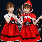 Girls Little Red Riding Hood Halloween Costume Fancy Dress Cosplay Princess Baby Party Outfit with Cape Age 4-12 Years Polyester
