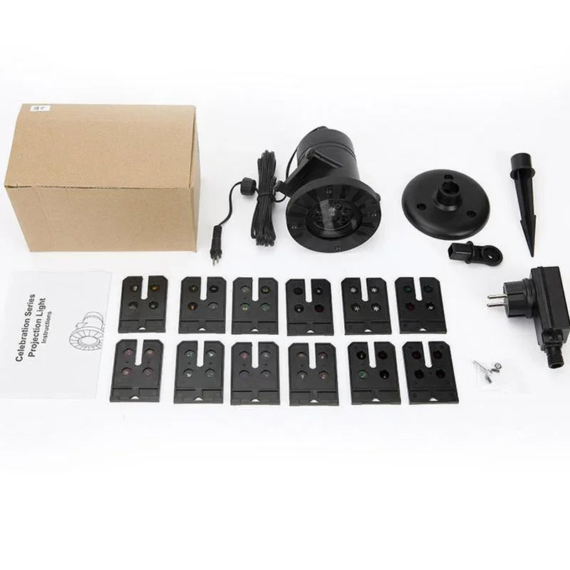 12 Patterns Christmas Snowflake Laser Light Snowfall Projector Outdoor Indoor Garden Laser Projection Light New Year Party Decor