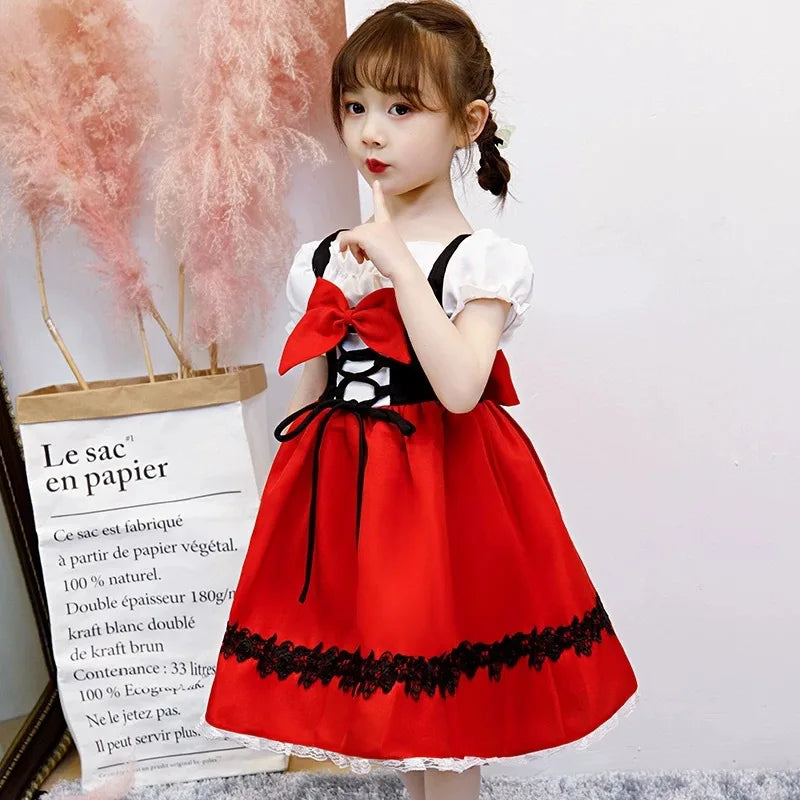 Girls Little Red Riding Hood Halloween Costume Fancy Dress Cosplay Princess Baby Party Outfit with Cape Age 4-12 Years Polyester